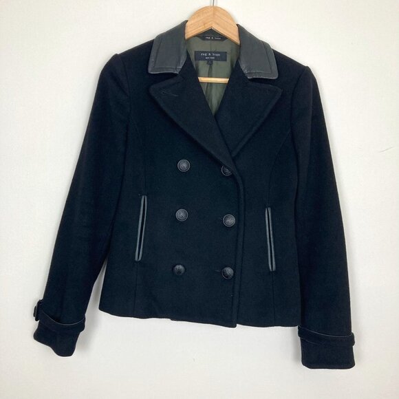 Rag and Bone Black Wool and Lamb Leather Jacket Size 2 - Picture 1 of 8